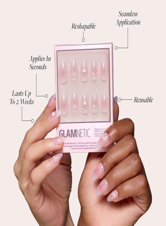 Glamnetic Press On Nails - Lovers Knot | Glossy, Semi-Transparent, Short Almond Nails, Salon Quality | 15 Sizes - 30 Nail Kit with Glue - Image 3